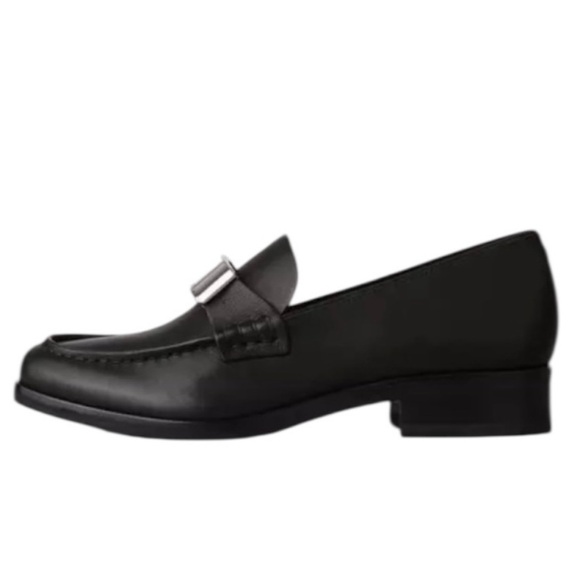 Rag & Bone Canter Smooth Leather Silver Plaque Stacked Heel Loafer, Size 40 - Picture 1 of 6